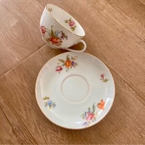 KPM Germany Floral‎ Porcelain Teacup Tea Cup & Saucer Set Vintage